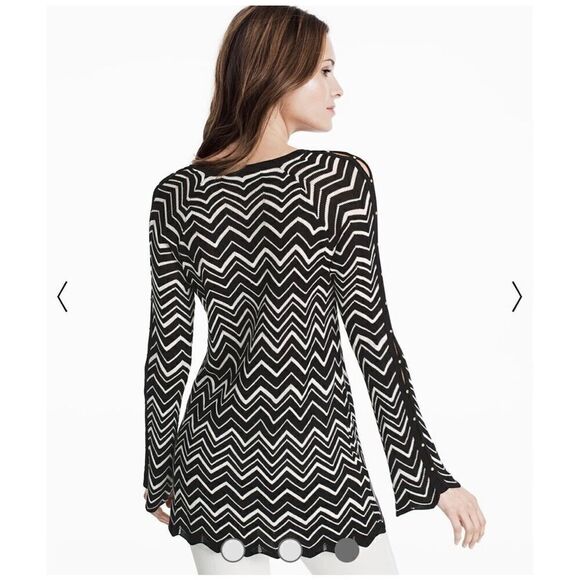 White House Black Market Bell Split Sleeve Chevron Stitch Tunic Sweater Size S - Picture 3 of 12